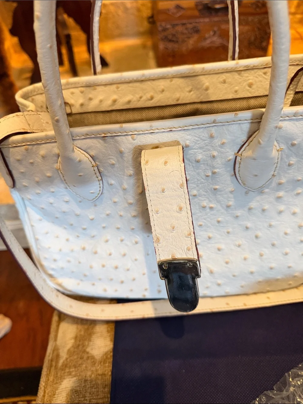 NWOT DOONEY & BOURKE Elegant Ostrich Embossed Leather Handbag-Polished Hardware!